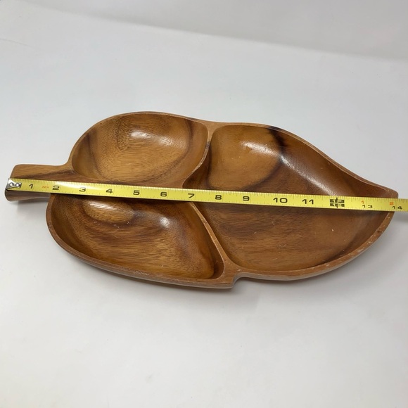 Alii Woods Honolulu Vintage MCM Leaf Monkey Pod Wood Divided Relish Snack Plate - Picture 6 of 10